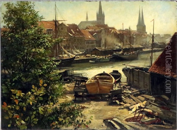 Blick Auf Den Hafen Von Lubeck Oil Painting - Carl Cowen Schirm