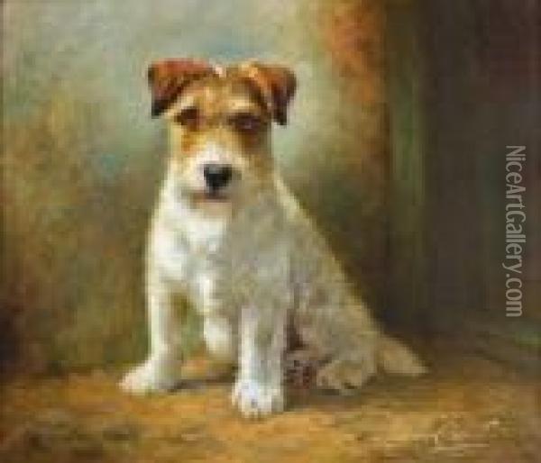Seated Wire Haired Fox Terrier Oil Painting - Lilian Cheviot