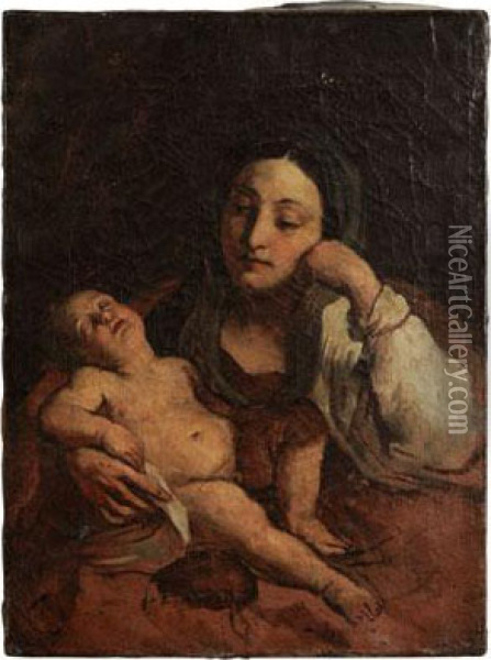 Study Of A Mother And Child Oil Painting - Eugene Delacroix