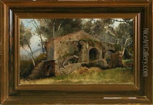 Mediterranean Study By A Watermill Oil Painting - Janus la Cour