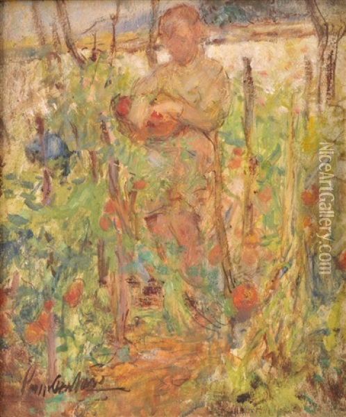 Femme Dans Le Potager Oil Painting - Joseph Lamberton