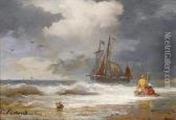 Crab Fishermen On The Coast Oil Painting - Andreas Achenbach