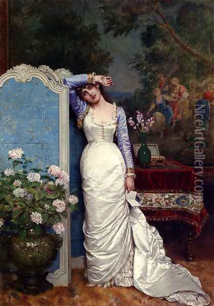 Young Woman In An Interior Oil Painting - Auguste Toulmouche