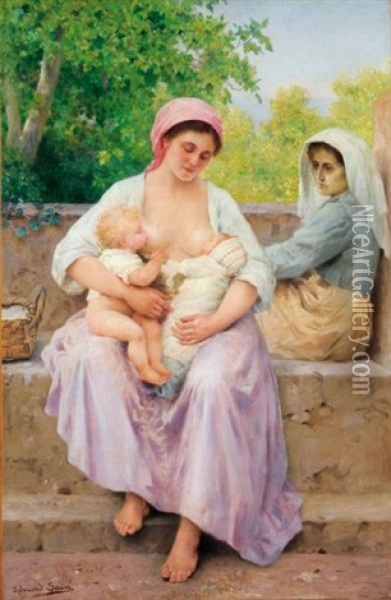 Charite Maternelle Oil Painting - Edouard Alexandre Sain