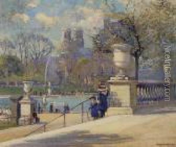 Children In The Luxembourg Gardens, Paris Oil Painting - Helena Sturtevant