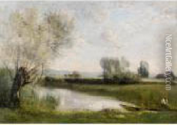 La Peche Et La Fenaison (environs De Ville-d'avray) Oil Painting - Jean-Baptiste-Camille Corot