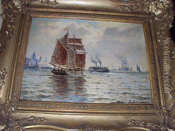 Shipping And Ferries On The Mersey Oil Painting - Parker Greenwood