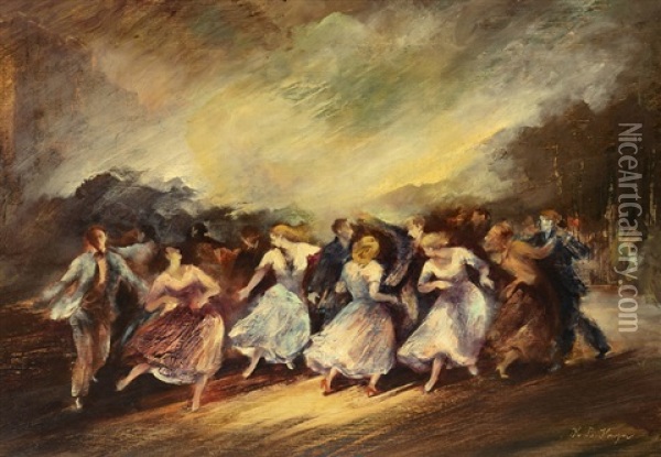 Early Summer, Figures Dancing Oil Painting - Hilde Band Kayn