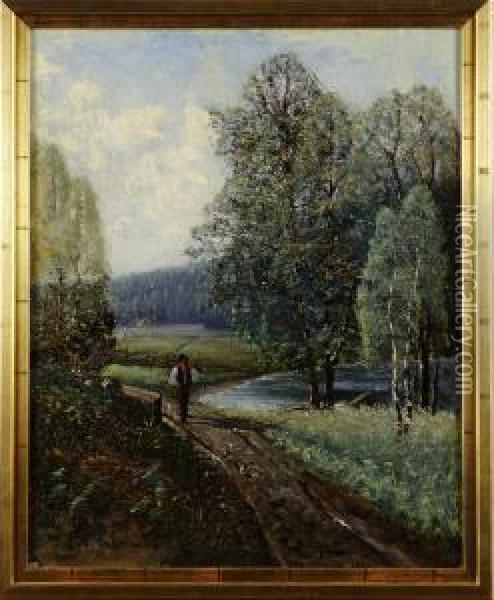 Solig Sommardag Oil Painting - Carl August Johansson