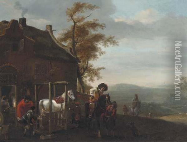 Cavalrymen At A Forge Oil Painting - Pieter Wouwermans or Wouwerman