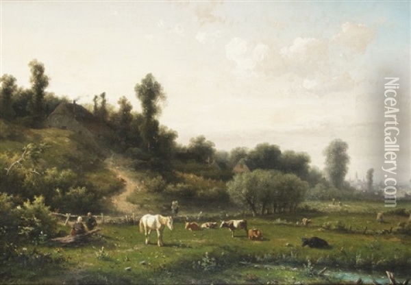 Evening At The Pasture Oil Painting - Claus Hendrik Meiners