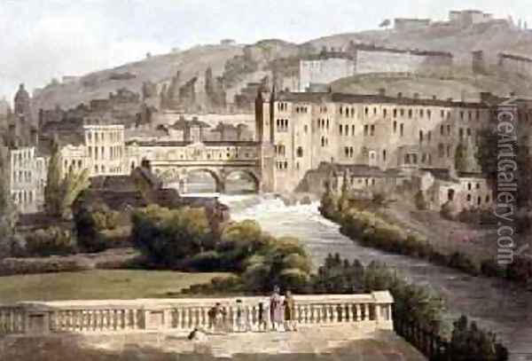Pulteney Bridge from Bath Illustrated by a Series of Views Oil Painting - John Claude Nattes