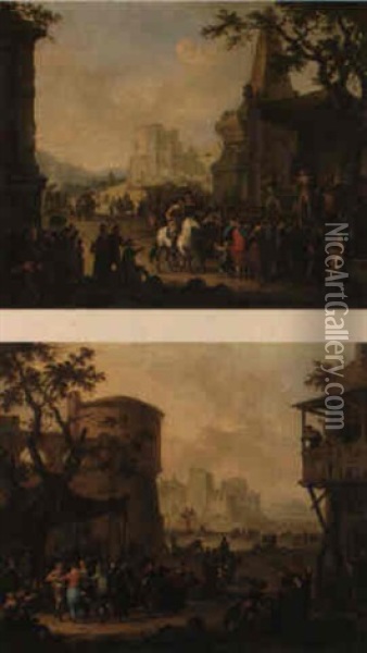 A Market Scene With Cavaliers Oil Painting - Franz de Paula Ferg