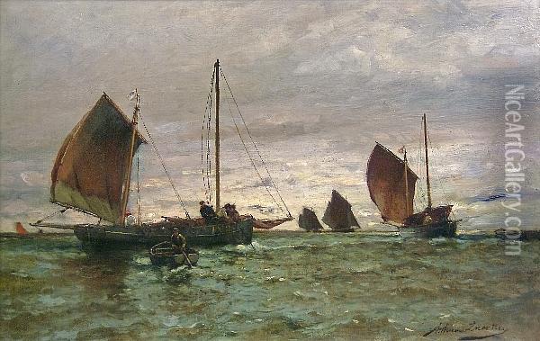 Fishing Boats Hauling In The Nets Oil Painting - Arthur Quartley