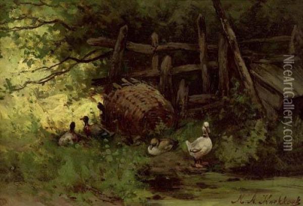 Landscape With Ducks. Oil Painting - Marianus Adrianus Koekkoek
