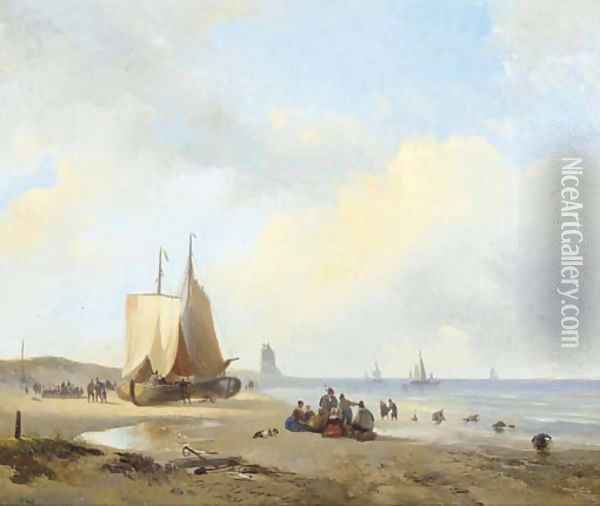 Activities on a sunlit beach Oil Painting - Wijnandus Johannes Josephus Nuyen