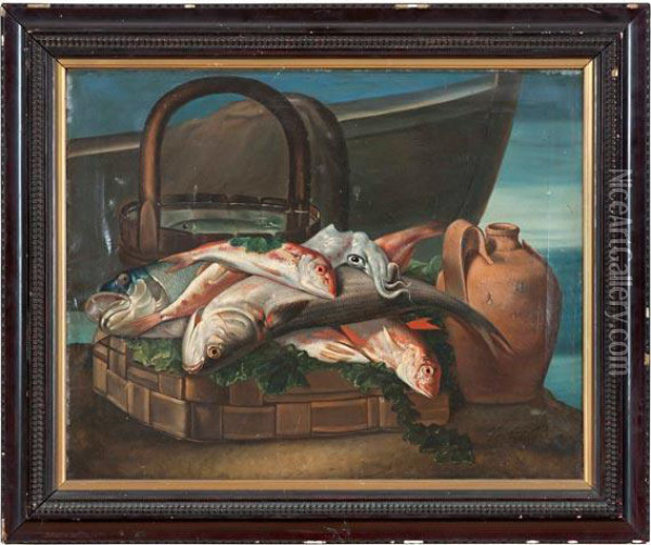 Natura Morta Di Pesci Oil Painting - G. Donadio