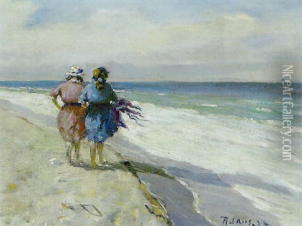 To Piger Pa Skagen Strand Oil Painting - Achton Friis