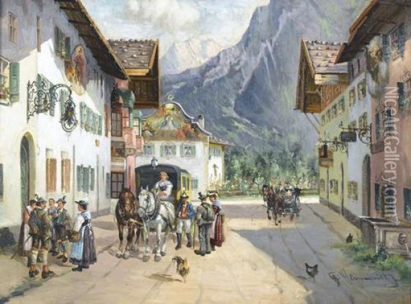 Postkutsche In Mittenwald Oil Painting - Georg Hemmrich