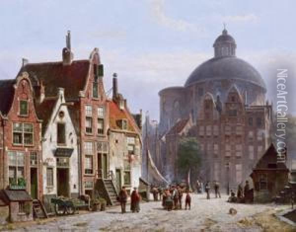 Veduta Della Chiesa Di Lutero Ad Amsterdam Oil Painting - Willem Koekkoek