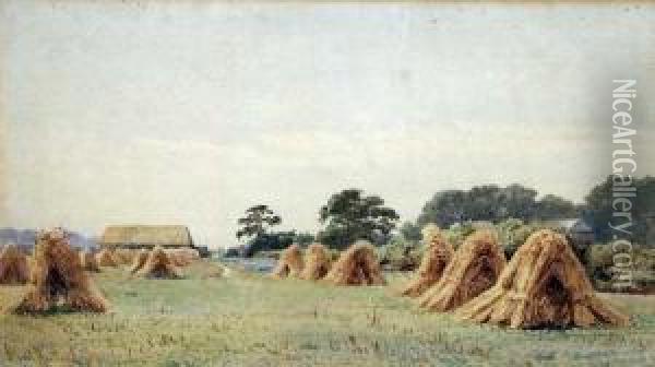 Haystacks Oil Painting - Henry Albert Hartland