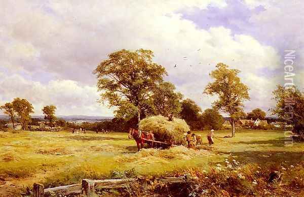 A Warwickshire Hayfield Oil Painting - David Bates