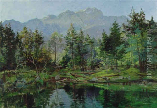 Partie Am Rissersee Bei Garmisch Oil Painting - Hugo Degenhard