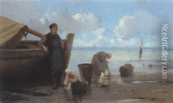 Sandkuste Mit Fischer Und Muschelsammlern Oil Painting - Philip Lodewijk Jacob Frederik Sadee