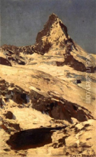 Das Matterhorn Vom Kleinen Riffelsee Aus Gesehen Bei Augustschnee Oil Painting - Eugen Felix Prosper Bracht
