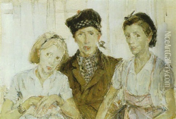 A Coster And His Girls Oil Painting - Madeline Green