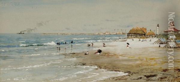 Along The Beach, 
Possibly A Cape May, 
Newjersey, 
View Oil Painting - Edmund Darch Lewis