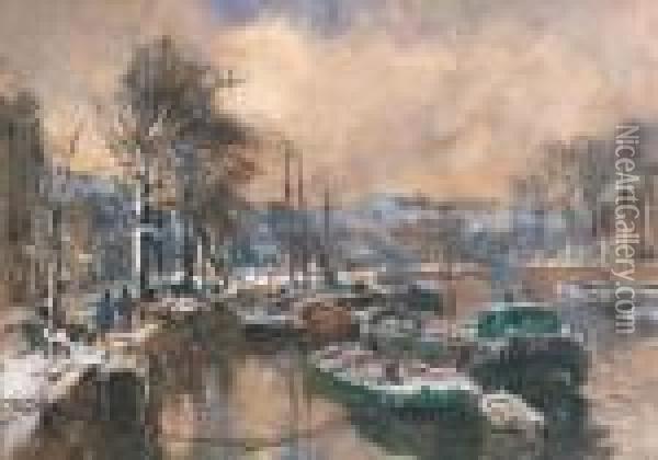 Canal, Wintertime Oil Painting - Johann Hendrik Van Mastenbroek