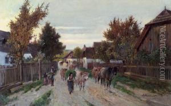Dorfstrase Oil Painting - Ignaz Ellminger