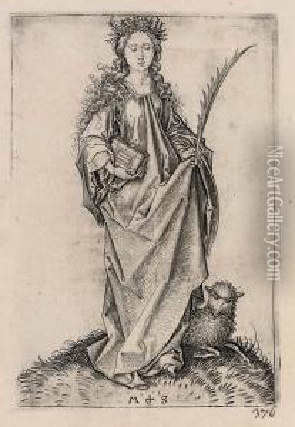 St. Agnes Oil Painting - Martin Schongauer
