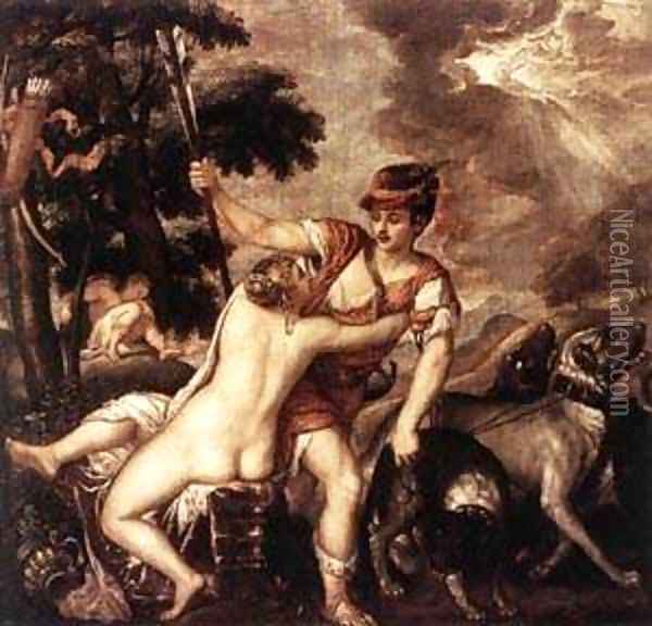 Venus And Adonis 3 Oil Painting - Tiziano Vecellio (Titian)
