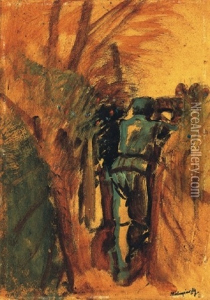 Loveszarokban - In The Trench Oil Painting - Laszlo Mednyanszky