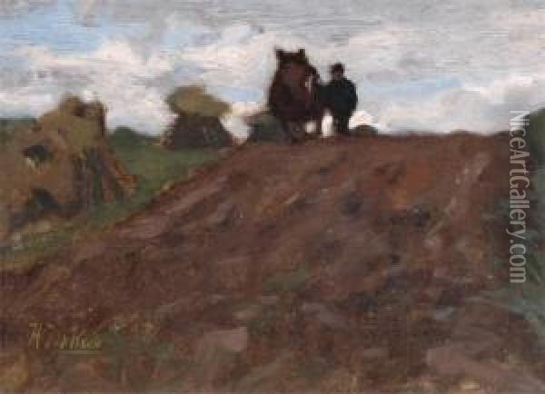 Ploughing In The Fields Oil Painting - Hermann Johannes Van Der Weele