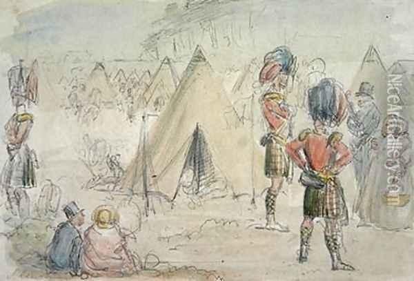 Highland Regiment in Camp Oil Painting - John Leech