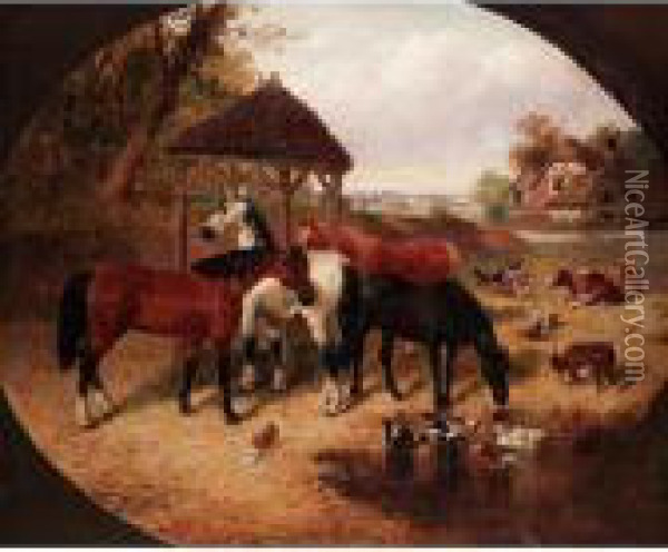 Horses In The Farmyard Oil Painting - John Frederick Herring Snr