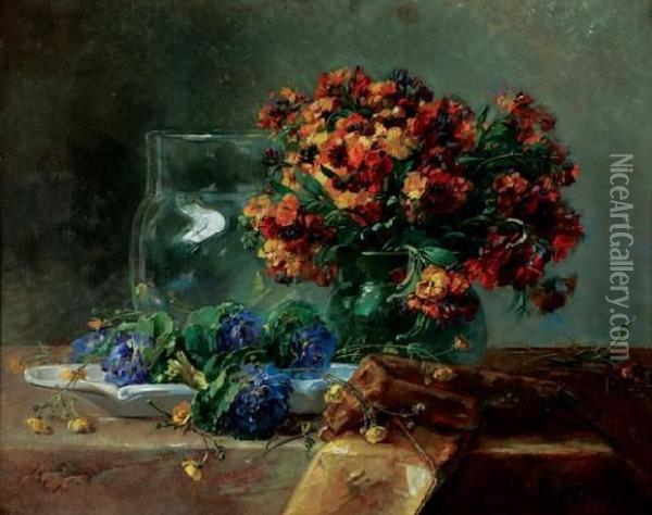 Violettes Et Giroflees Sur Un Entablement Oil Painting - Pierre Nicolas Euler
