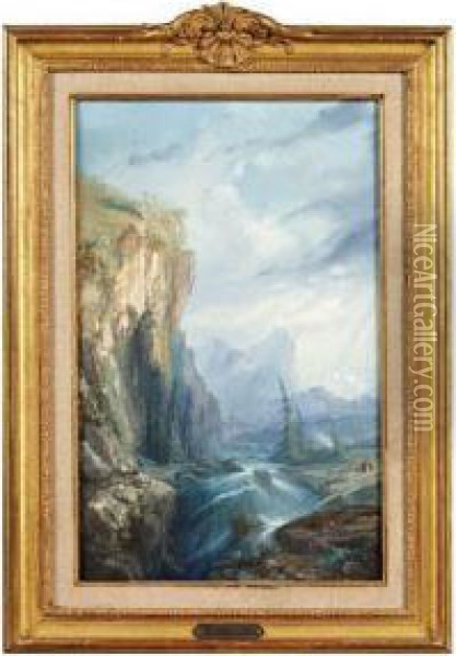 < Paysage De Cascade En Italie >. Oil Painting - Henri Robecchi