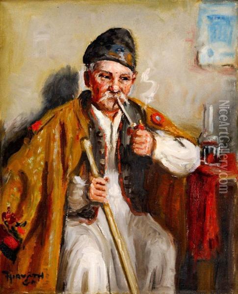 Muz S Fajkou (v Krcme) Oil Painting - Andor G. Horvath