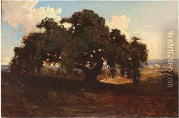 Charles , The Old Horse Chesnut Tree, Signed, Oil On Panel, 21.5 X 33 Cm.; 8 1/2 X 13 In Oil Painting - Ch. Theodore, Bey Frere