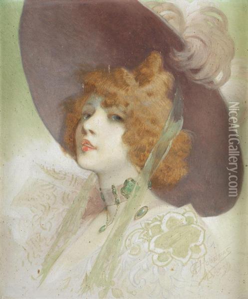 Portrait De Jeune Femme Au Collier D'emeraudes Oil Painting - Alfred Choubrac