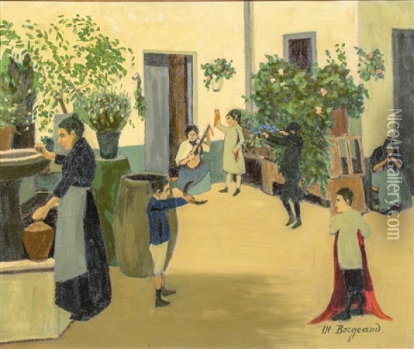 Course De Taureau Enfantine Oil Painting - Marius Borgeaud