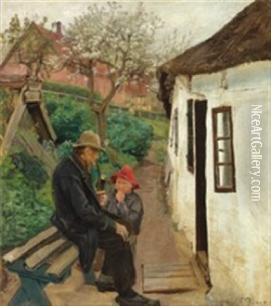 Visiting Grandfather Oil Painting - Laurits Andersen Ring