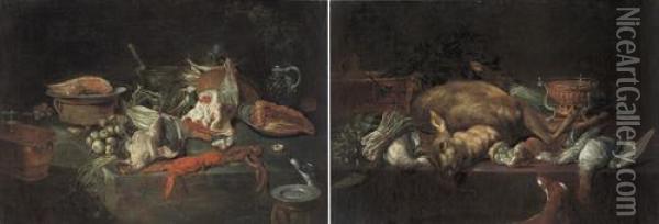 Natura Morta Con Cacciagione, Verdura E Rami Su Tavolo Oil Painting - Alexander Adriaenssen
