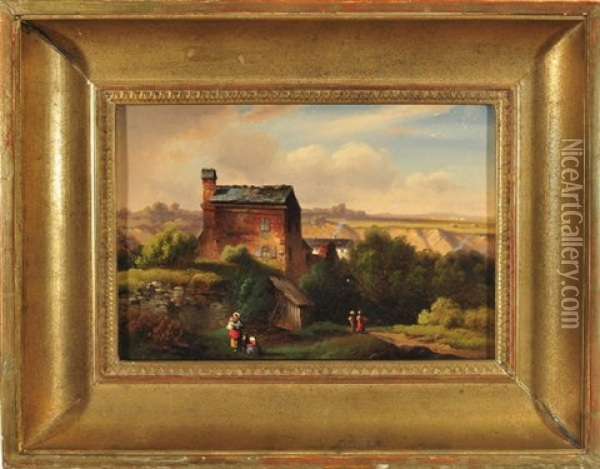 Belebte Szenerie Am Dorfrand Mit Blick In Eine Weite Landschaft Oil Painting - Friedrich (Der Rote) Mayer