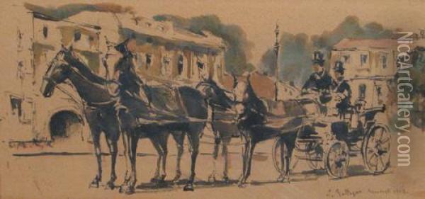 Carriage With 4 Horses Oil Painting - Apcar Baltazar
