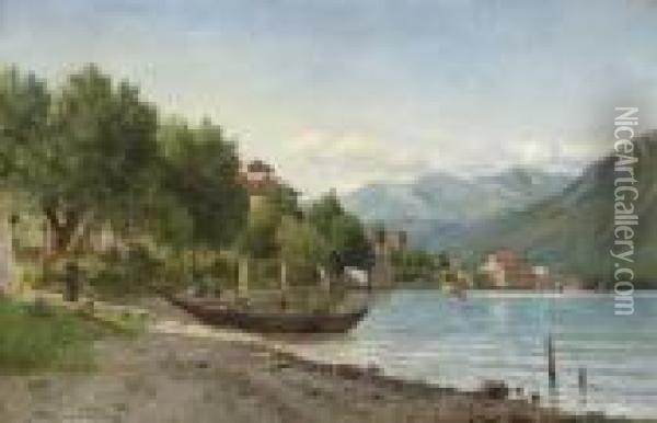 Summer At Lake Lugano Oil Painting - August Fischer